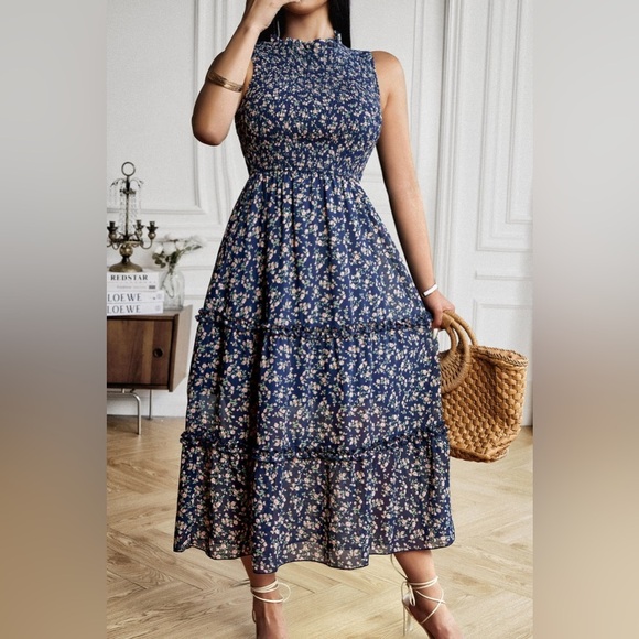 Floral Print Frill Trim Smocked Dress - Picture 3 of 4